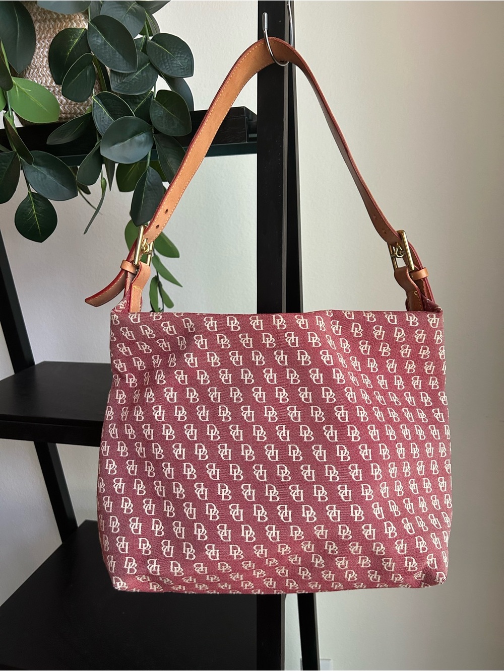 Dooney & Bourke Red Logo-Print Shoulder Bag with Tan Strap!